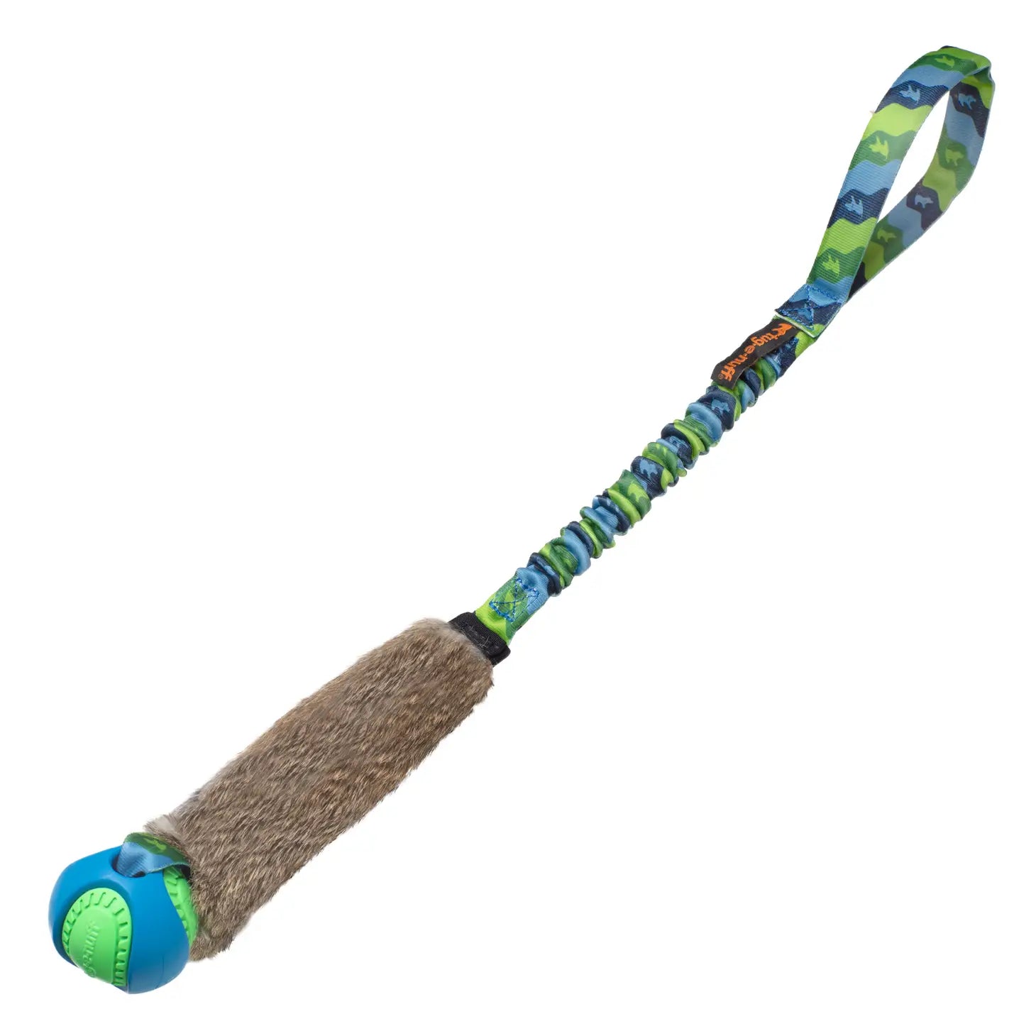 Tug-E-Nuff Wondabunny Powerball Bungee Tug met konijnenbont (60cm) kleur groen/blauw