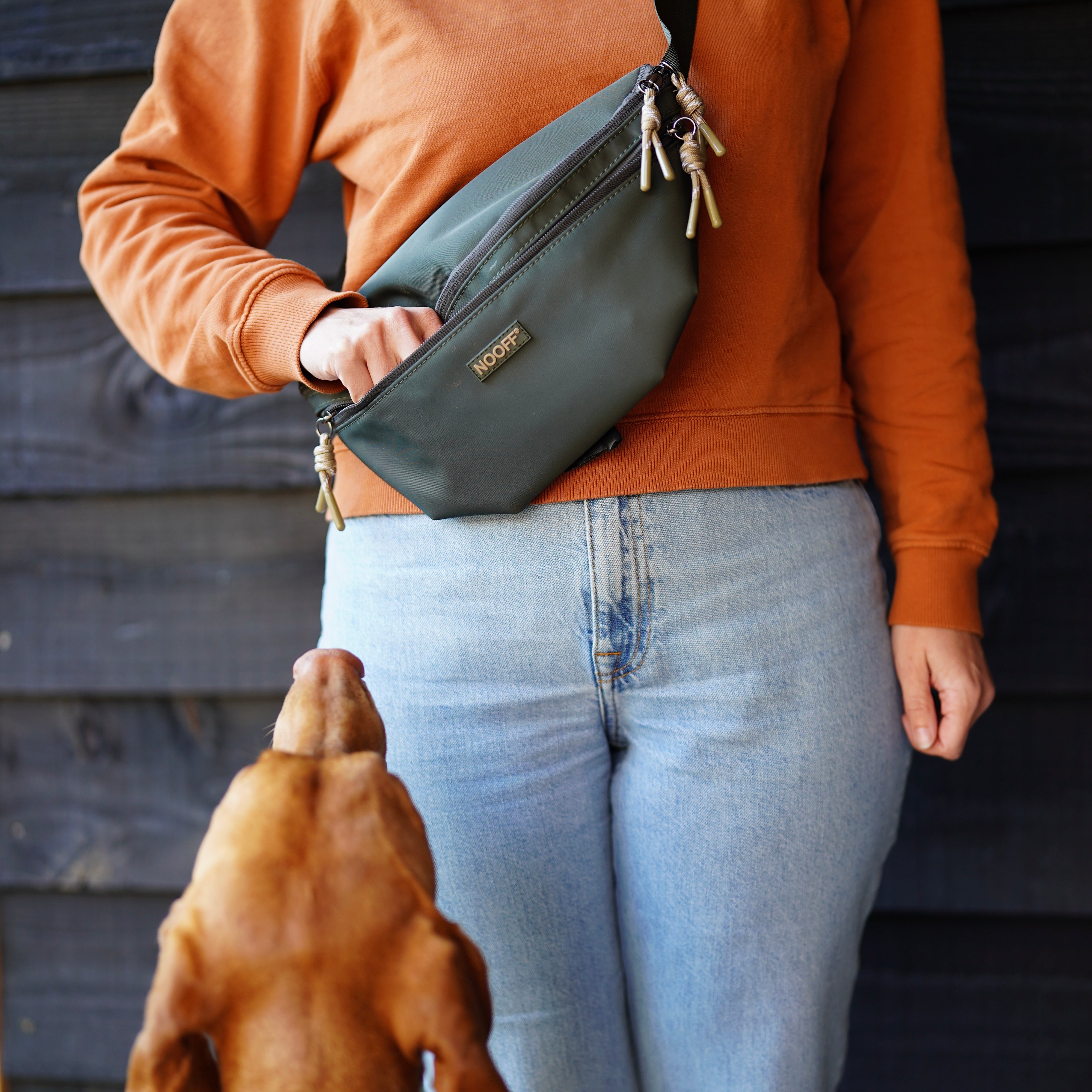 Hunde-Hüfttasche | Wasserabweisend | Abnehmbare Snacktasche | Olivgrün