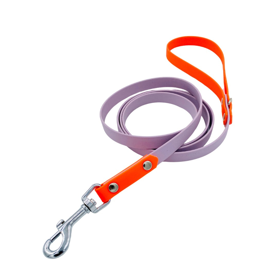 Hippe hondenriem biothane pastelpaars neon oranje