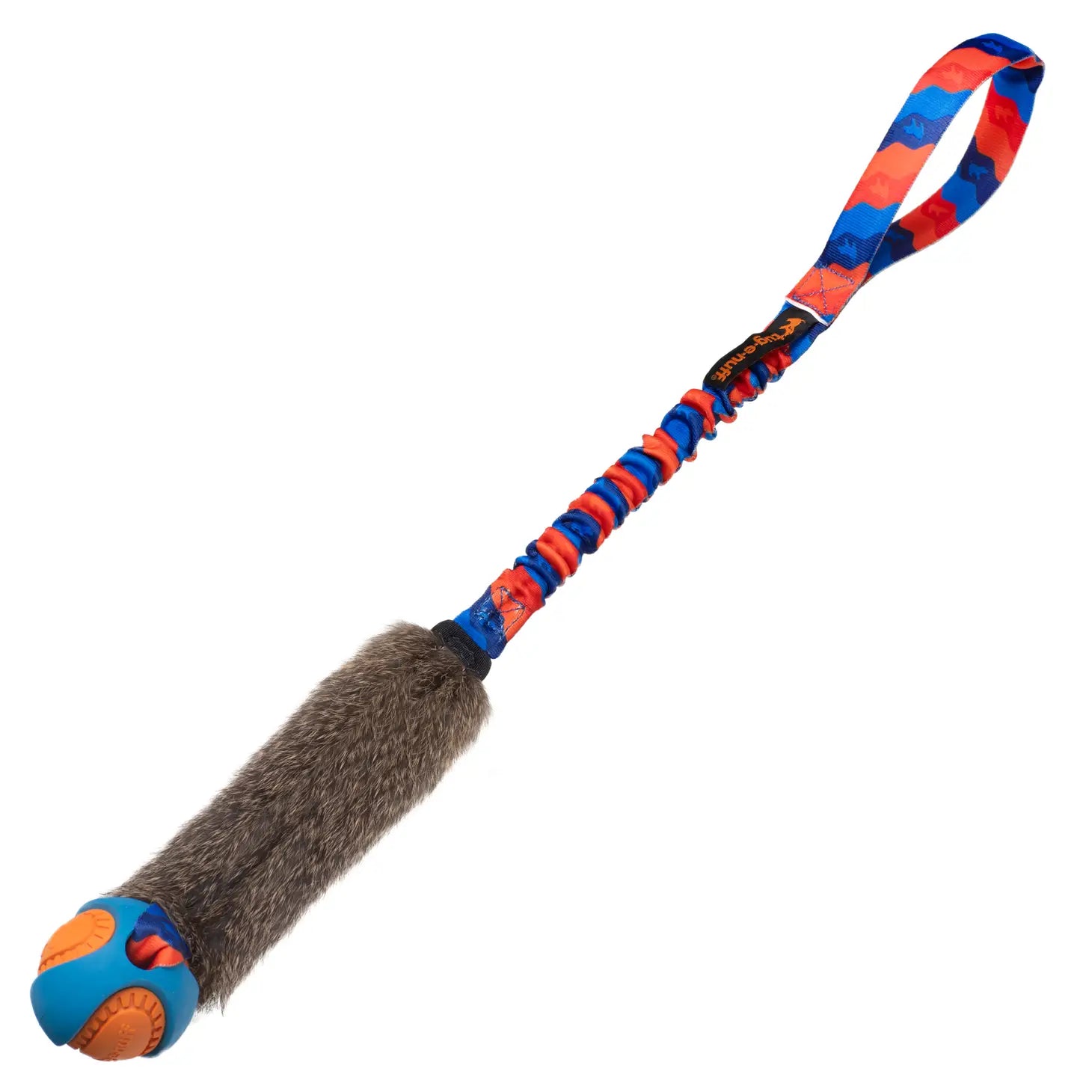Tug-E-Nuff Wondabunny Powerball Bungee Tug met konijnenbont (60cm) kleur oranje/blauw