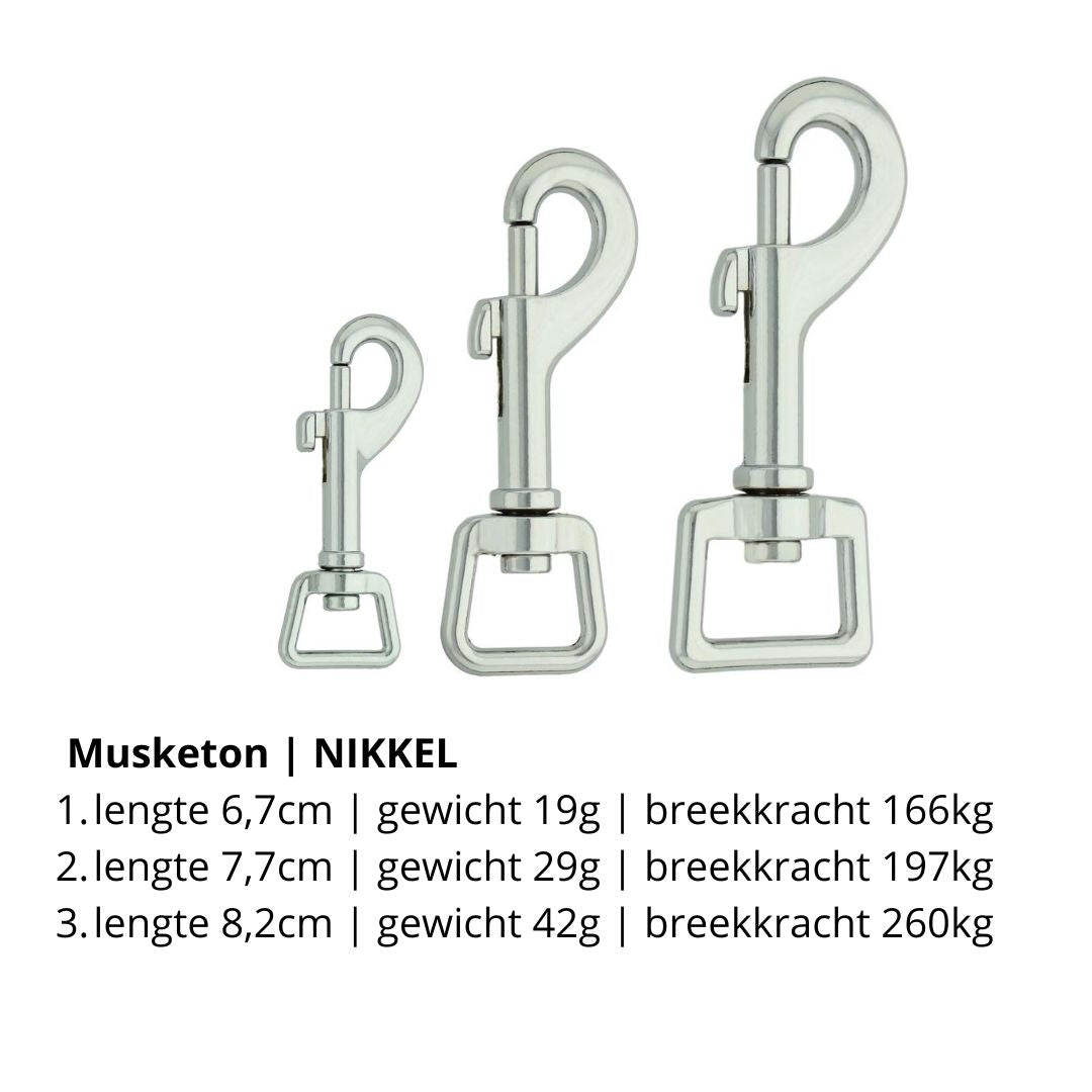 musketon sluitingen hondenriem nikkel