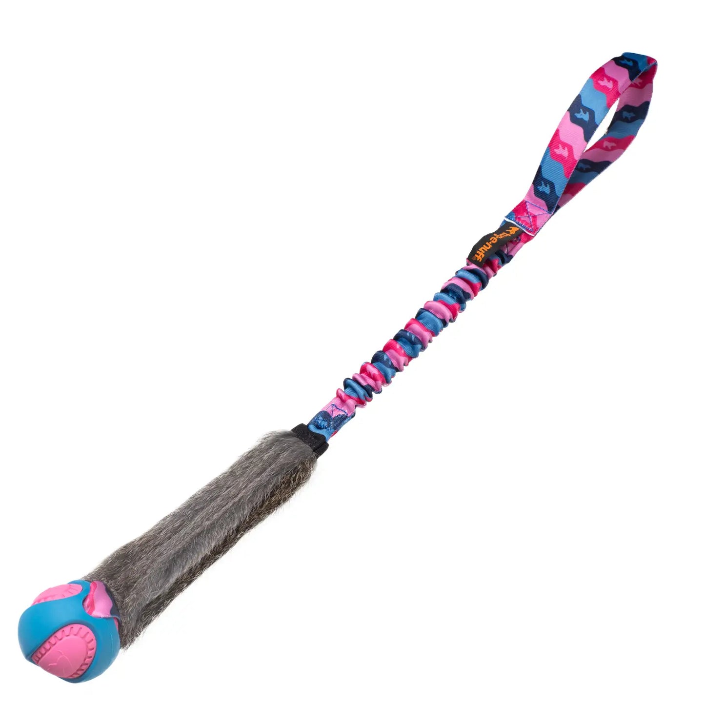 Tug-E-Nuff Wondabunny Powerball Bungee Tug met konijnenbont (60cm) kleur roze/blauw