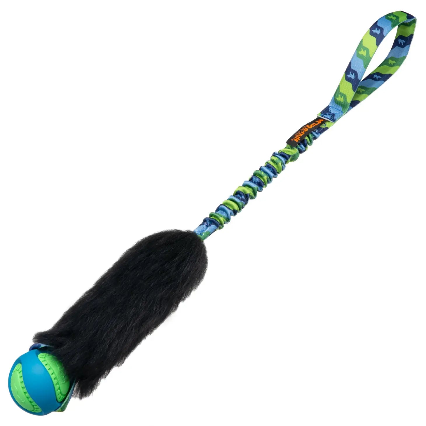 Tug-E-Nuff Wondabaa PowerBall Bungee Tug met schapenvacht (62cm) kleur groen/blauw